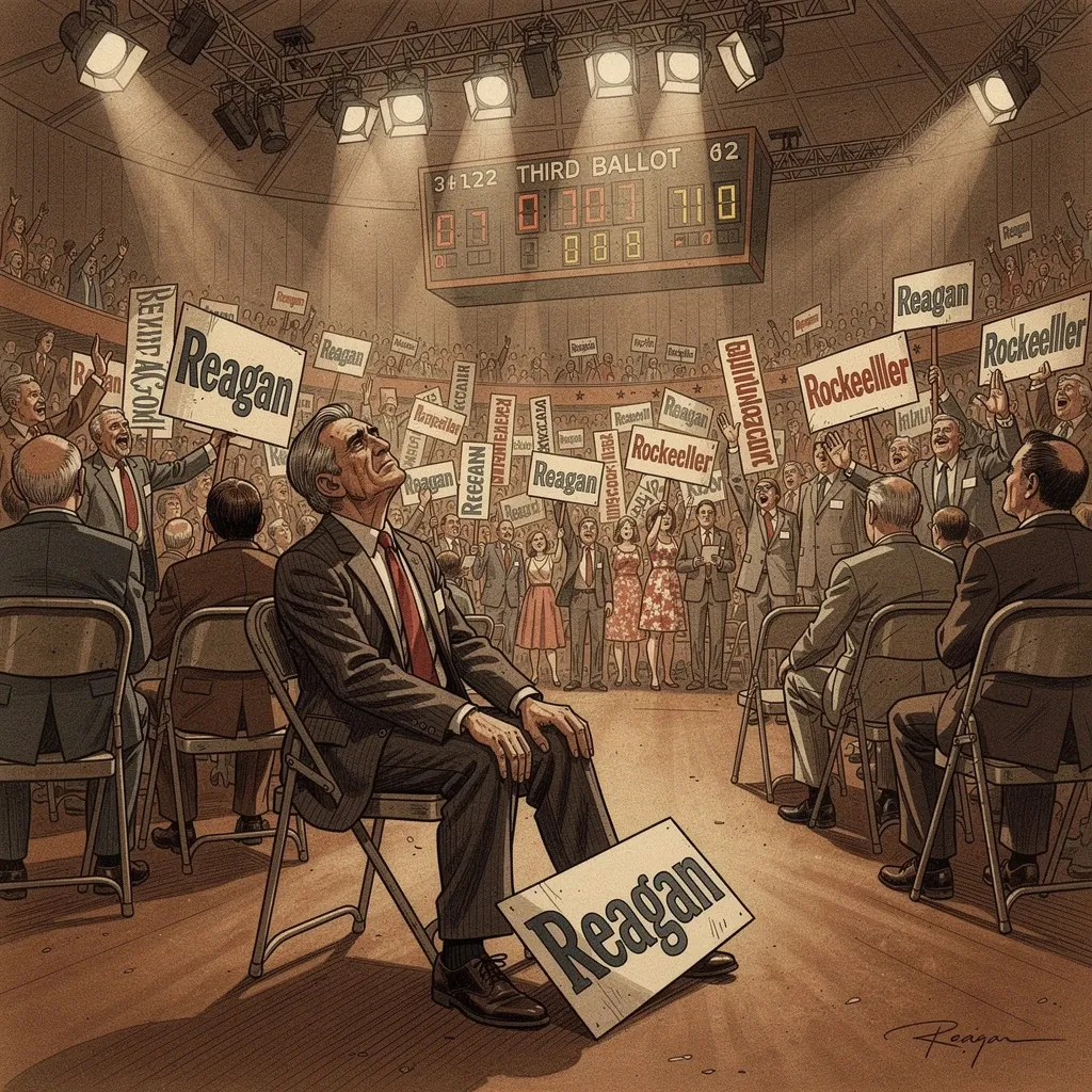 The floor of the 1972 Republican National Convention, a weary Reagan delegate watching the third ballot tally