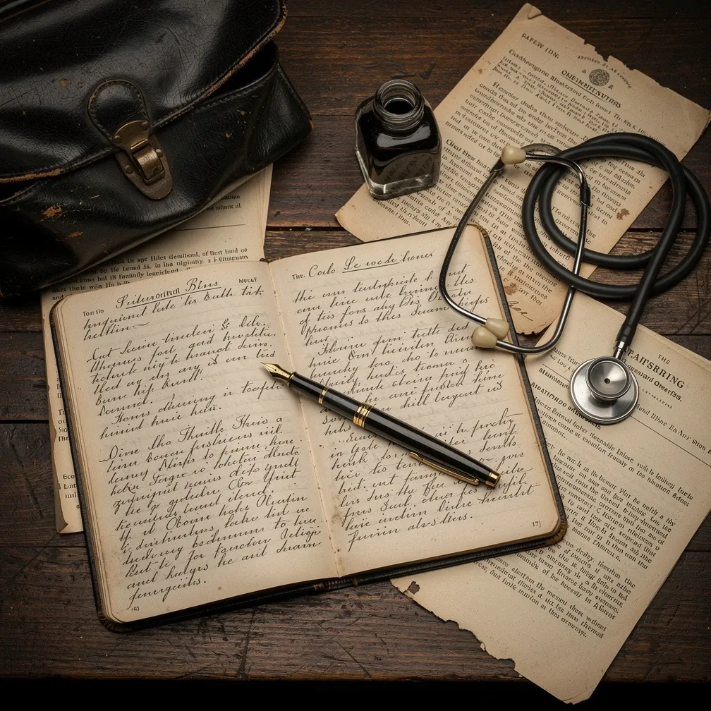 Dr. Cary Grayson's desk — journal, doctor's bag, and stethoscope, December 1919